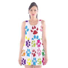 Paw Print Paw Prints Background Scoop Neck Skater Dress