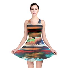 Ocean Waves Birds Colorful Sea Reversible Skater Dress by Amaryn4rt