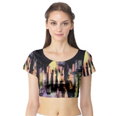 Street Colorful Abstract People Short Sleeve Crop Top (Tight Fit)