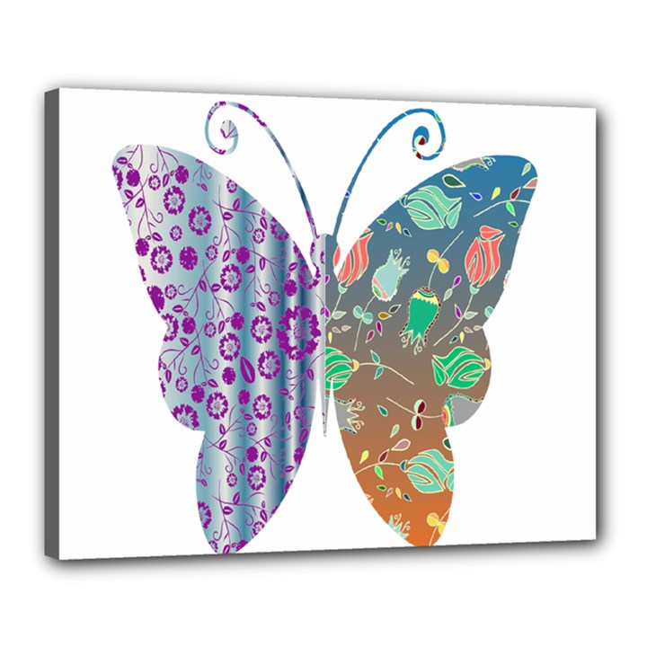 Vintage Style Floral Butterfly Canvas 20  x 16 