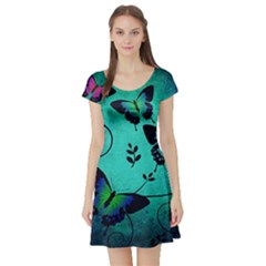 Texture Butterflies Background Short Sleeve Skater Dress