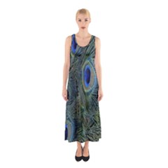 Peacock Feathers Blue Bird Nature Sleeveless Maxi Dress by Amaryn4rt