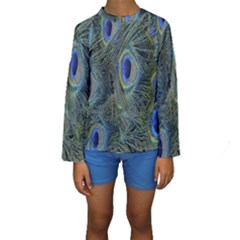 Peacock Feathers Blue Bird Nature Kids  Long Sleeve Swimwear by Amaryn4rt