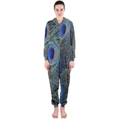 Peacock Feathers Blue Bird Nature Hooded Jumpsuit (ladies) 