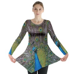 Peacock Feather Beat Rad Blue Long Sleeve Tunic  by Amaryn4rt