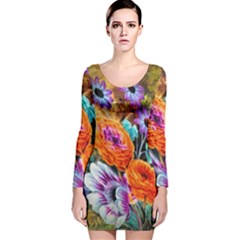 Flowers Artwork Art Digital Art Long Sleeve Velvet Bodycon Dress