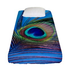 Peacock Feather Blue Green Bright Fitted Sheet (Single Size)