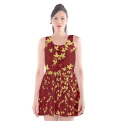 Background Design Leaves Pattern Scoop Neck Skater Dress