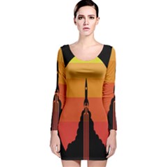 Plane Rocket Fly Yellow Orange Space Galaxy Long Sleeve Velvet Bodycon Dress