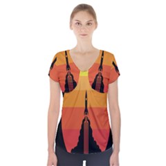 Plane Rocket Fly Yellow Orange Space Galaxy Short Sleeve Front Detail Top by Alisyart
