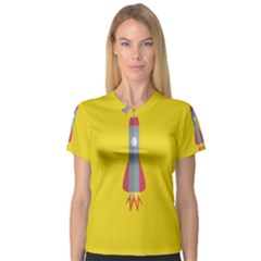 Plane Rocket Space Yellow Women s V-neck Sport Mesh Tee