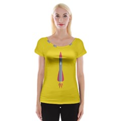 Plane Rocket Space Yellow Women s Cap Sleeve Top