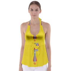 Plane Rocket Space Yellow Babydoll Tankini Top