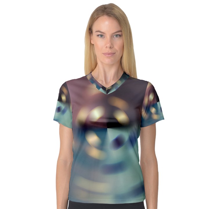 Blur Bokeh Colors Points Lights Women s V-Neck Sport Mesh Tee