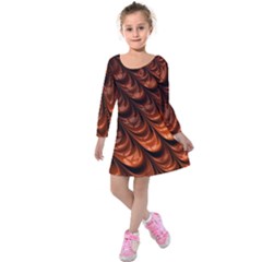 Brown Fractal Mathematics Frax Kids  Long Sleeve Velvet Dress by Amaryn4rt