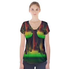 Plaid Light Neon Green Short Sleeve Front Detail Top by Alisyart