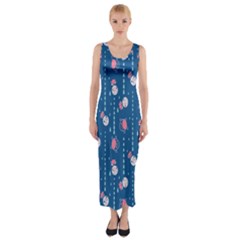 Pig Pork Blue Water Rain Pink King Princes Quin Fitted Maxi Dress