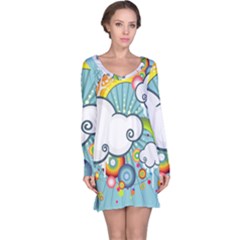 Rainbow Clouds Tree Circle Orange Long Sleeve Nightdress by Alisyart