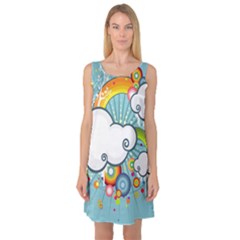 Rainbow Clouds Tree Circle Orange Sleeveless Satin Nightdress