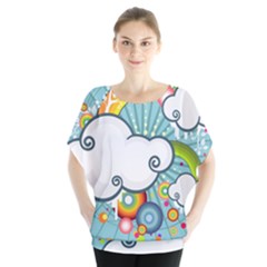 Rainbow Clouds Tree Circle Orange Blouse