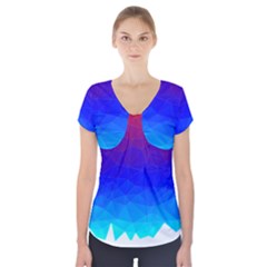 Gradient Red Blue Landfill Short Sleeve Front Detail Top