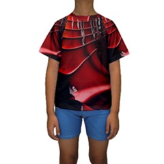 Red Black Fractal Mathematics Abstract Kids  Short Sleeve Swimwear