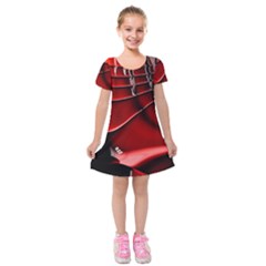 Red Black Fractal Mathematics Abstract Kids  Short Sleeve Velvet Dress