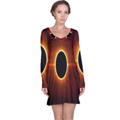 Solar Eclipse Moon Sun Black Night Long Sleeve Nightdress by Alisyart