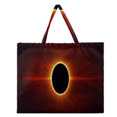 Solar Eclipse Moon Sun Black Night Zipper Large Tote Bag