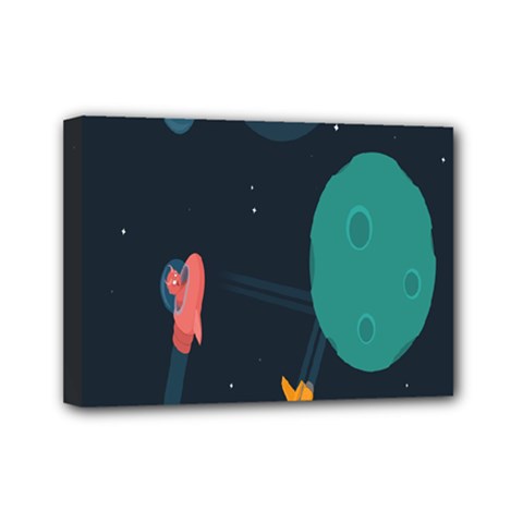 Space Illustration Irrational Race Galaxy Planet Blue Sky Star Ufo Mini Canvas 7  X 5 