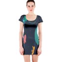 Space Illustration Irrational Race Galaxy Planet Blue Sky Star Ufo Short Sleeve Bodycon Dress View1