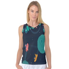 Space Illustration Irrational Race Galaxy Planet Blue Sky Star Ufo Women s Basketball Tank Top