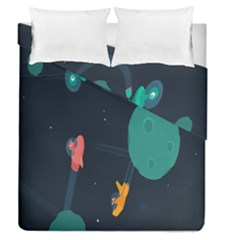 Space Illustration Irrational Race Galaxy Planet Blue Sky Star Ufo Duvet Cover Double Side (queen Size) by Alisyart