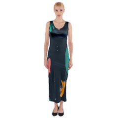 Space Illustration Irrational Race Galaxy Planet Blue Sky Star Ufo Fitted Maxi Dress