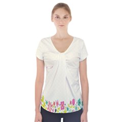 Spring Floral Flower Rose Tulip Leaf Flowering Color Short Sleeve Front Detail Top by Alisyart