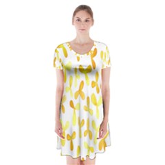 Springtime Yellow Helicopter Short Sleeve V-neck Flare Dress