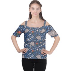 Spring Flower Floral Rose Rain Blue Grey Cloud Water Women s Cutout Shoulder Tee