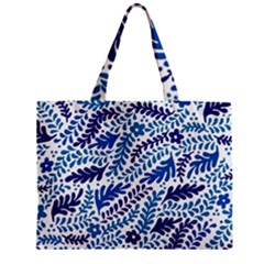 Spring Flower Leaf Blue Zipper Mini Tote Bag