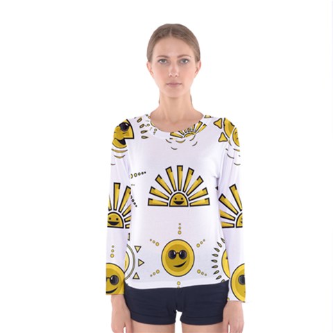 Sun Expression Smile Face Yellow Women s Long Sleeve Tee by Alisyart