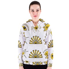 Sun Expression Smile Face Yellow Women s Zipper Hoodie