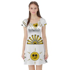 Sun Expression Smile Face Yellow Short Sleeve Skater Dress