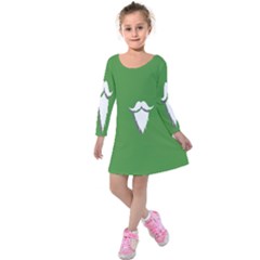 The Dude Beard White Green Kids  Long Sleeve Velvet Dress