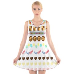 Sunflower Plaid Candy Star Cocolate Love Heart V-neck Sleeveless Skater Dress by Alisyart