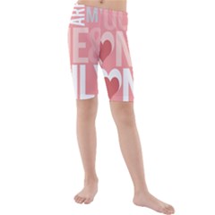 Valentines Day One Only Pink Heart Kids  Mid Length Swim Shorts