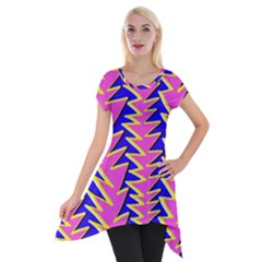 Triangle Pink Blue Short Sleeve Side Drop Tunic