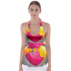Valentine Heart Having Transparency Effect Pink Yellow Babydoll Tankini Top