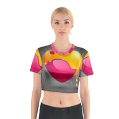 Valentine Heart Having Transparency Effect Pink Yellow Cotton Crop Top