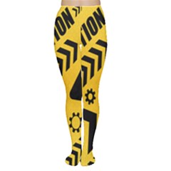 Under Construction Line Maintenen Progres Yellow Sign Women s Tights by Alisyart