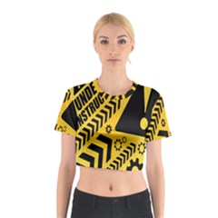 Under Construction Line Maintenen Progres Yellow Sign Cotton Crop Top