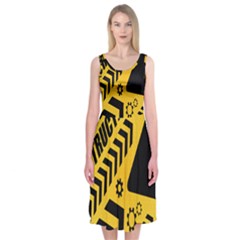 Under Construction Line Maintenen Progres Yellow Sign Midi Sleeveless Dress